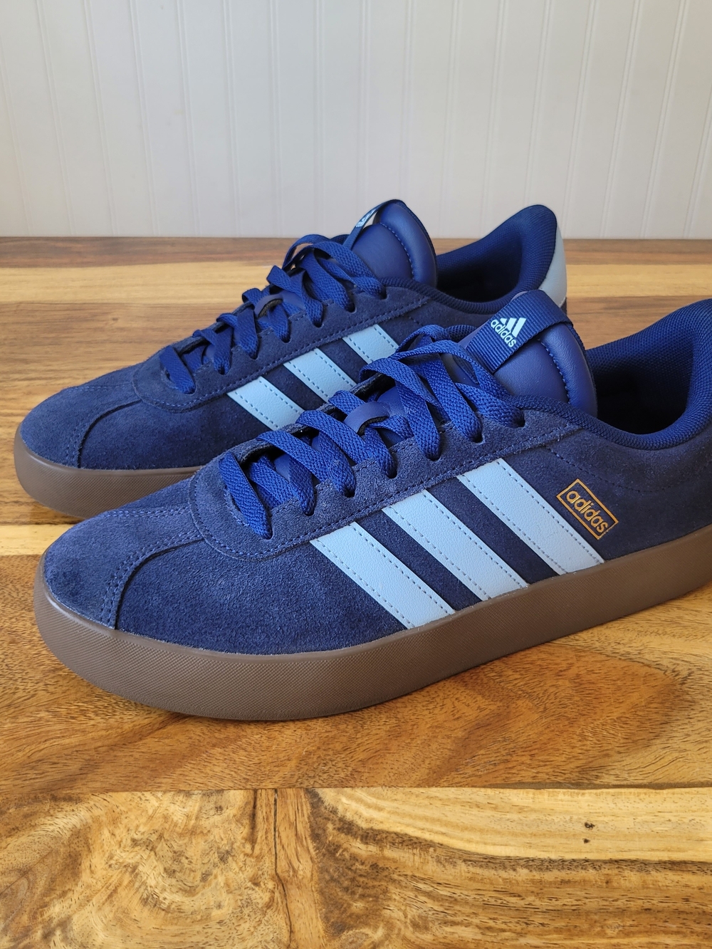 adidas VL Court Navy Suede Sneakers with Light Blue Stripes